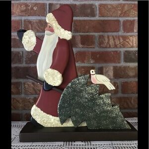 Rare VTG 1970’s Hand Carved Solid Wood Santa Decor